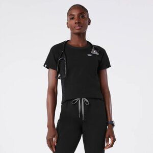 NWT FIGS WOMENS ELIZA SLIM CREW NECK SCRUB TOP--SMALL---BLACK--NEW IN PACKAGING